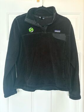 Patagonia Black Fleece Jacket with Multicolor Logo Trim
